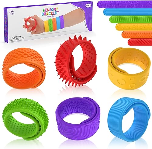 Fidget Toys Slap Bracelets 6 PCS Silicone Textured Sensory Toys for Kids, Autism Calming Sensory Toy, Stress Fidgets for Autism, ADHD, Stress