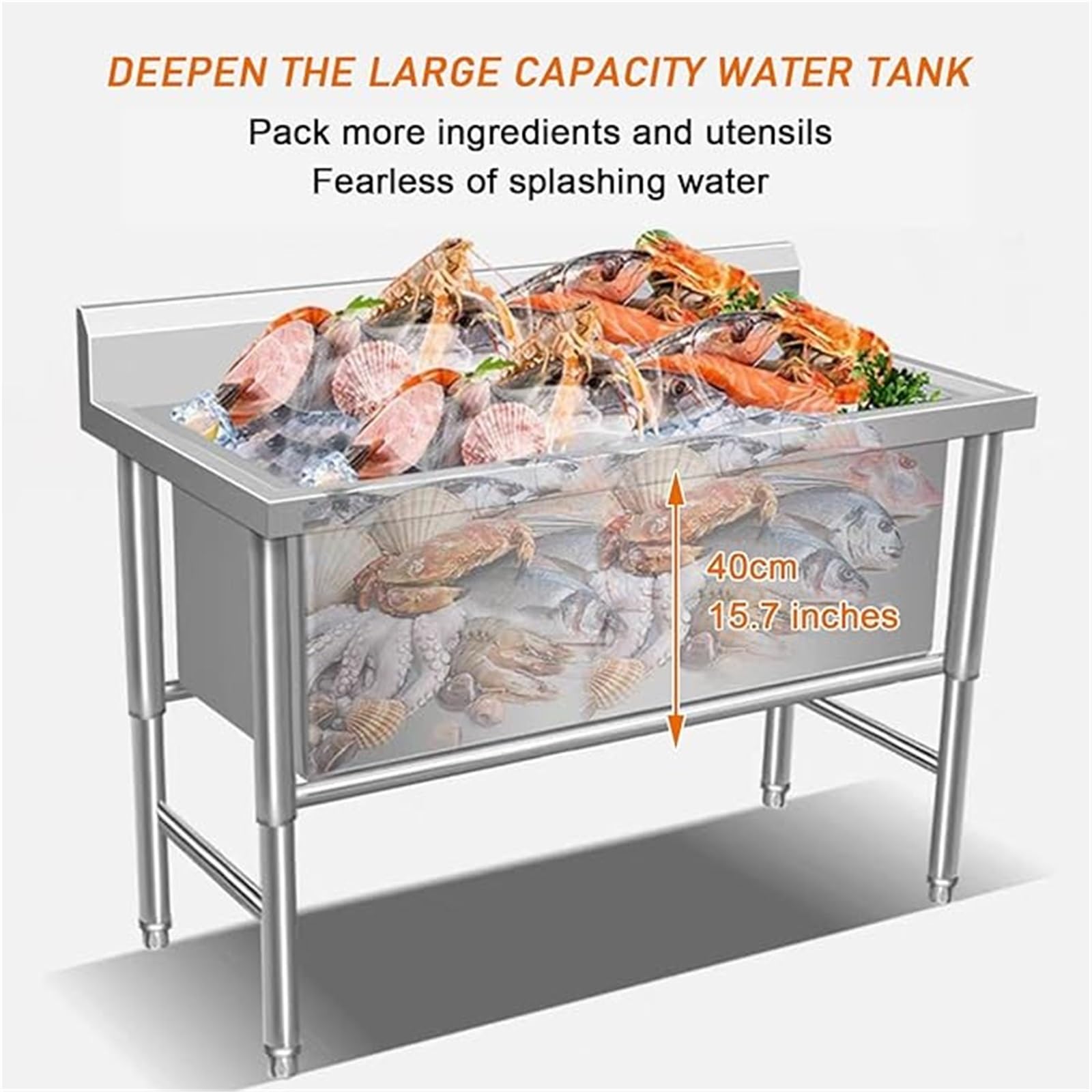 Fregadero Independiente Acero Inoxidable Solo Seno Fregadero Utilitario Comercial For Restaurantes, Con Kit Desagüe Y Grifo for Restaurantes, Lavanderías Y Garajes(80cm)