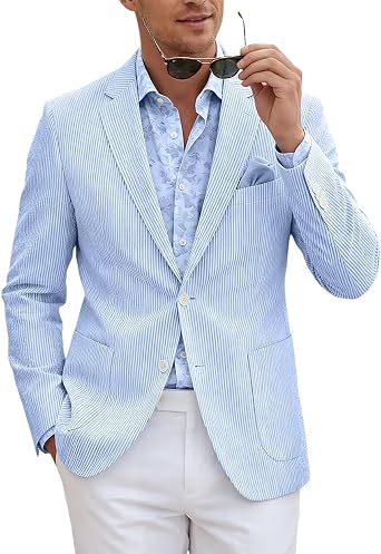 Seersucker Men Suits Sports Coat Jacket Classic Summer Blazer Beach Wedding | Seersucker Men Suits Sports Coat Jacket Classic Summer Blazer Seersucker Suit for Men Beach Wedding Tuxedo Blazers