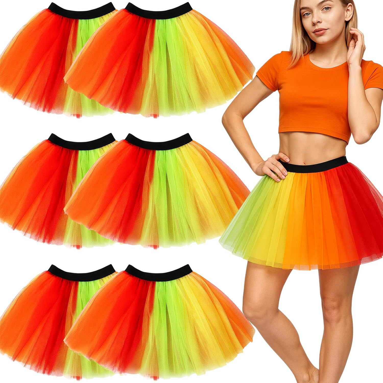 Vicenpal 6 Set Tutu Turkey Thanksgiving Trot Tulle Tutu Women Running Thanksgiving Skirt for Girls Short Dance Ballet Skirts Halloween Costume Cosplay Adult Fall Party Sport Walking Event Team Outfit