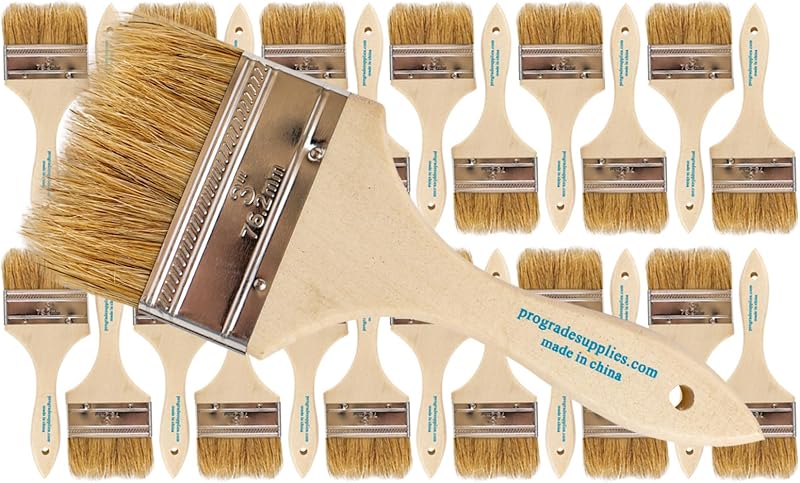 Pro Grade 3" Chip Brushes, Disposable Paint Brushes, for Epoxy, 24 Pack | Natural bristle, wood handle | Value Pack | For Resin & Deck Coatings | Cabinets, Furniture, Fences