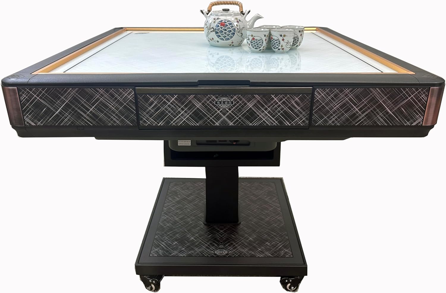 usamjtable Roller Coaster Style 40mm Chinese/Filipino/American Mahjong Folding Automatic Mahjong Table Polysilver Color Ultra Thin 2 Set of Numbered Tiles &Table Dust Cloth