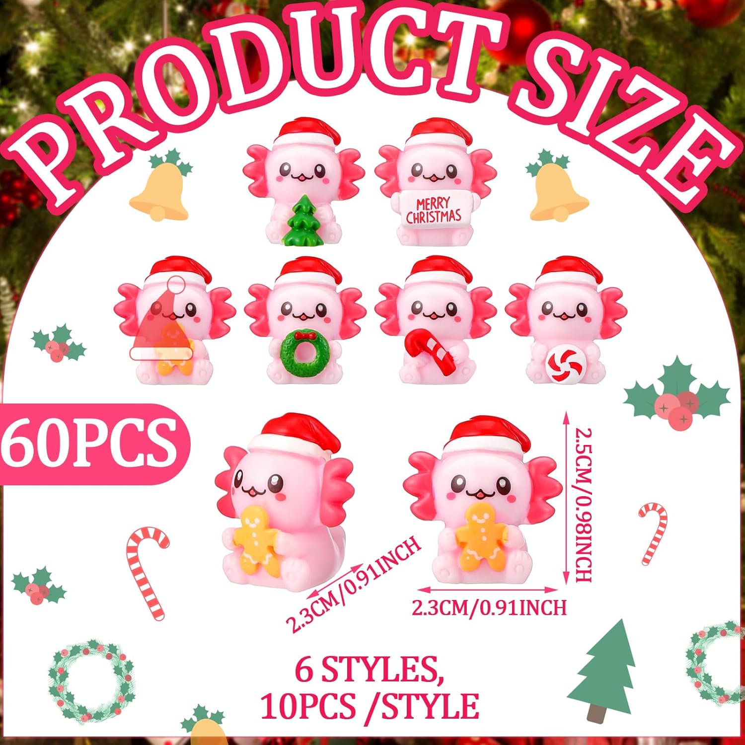 VioraWhite 60 Pcs Mini Resin Axolotl Tiny Miniature Christmas Hat Axolotl Figures Tiny Figures Animals for Christmas Party Favor Garden Landscape DIY Craft Micro Landscape Home Decor