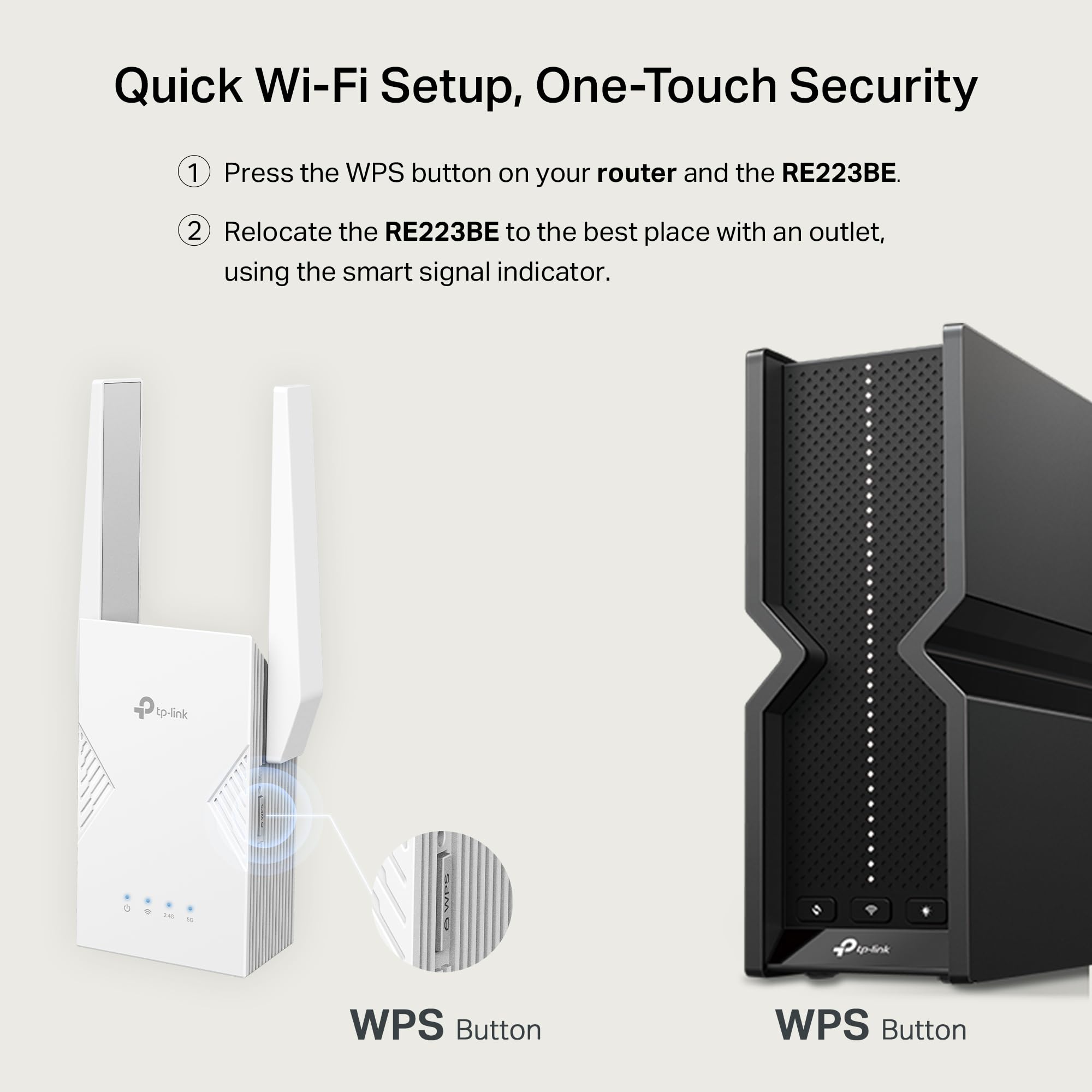 TP-Link BE3200 - Range Extender Wi-Fi 7 RE223BE con porta Gigabit Ethernet | Ripetitore wireless dual-band da 3,2 Gbps | Booster di segnale Internet per la casa | Fino a 2400 piedi quadrati, 64