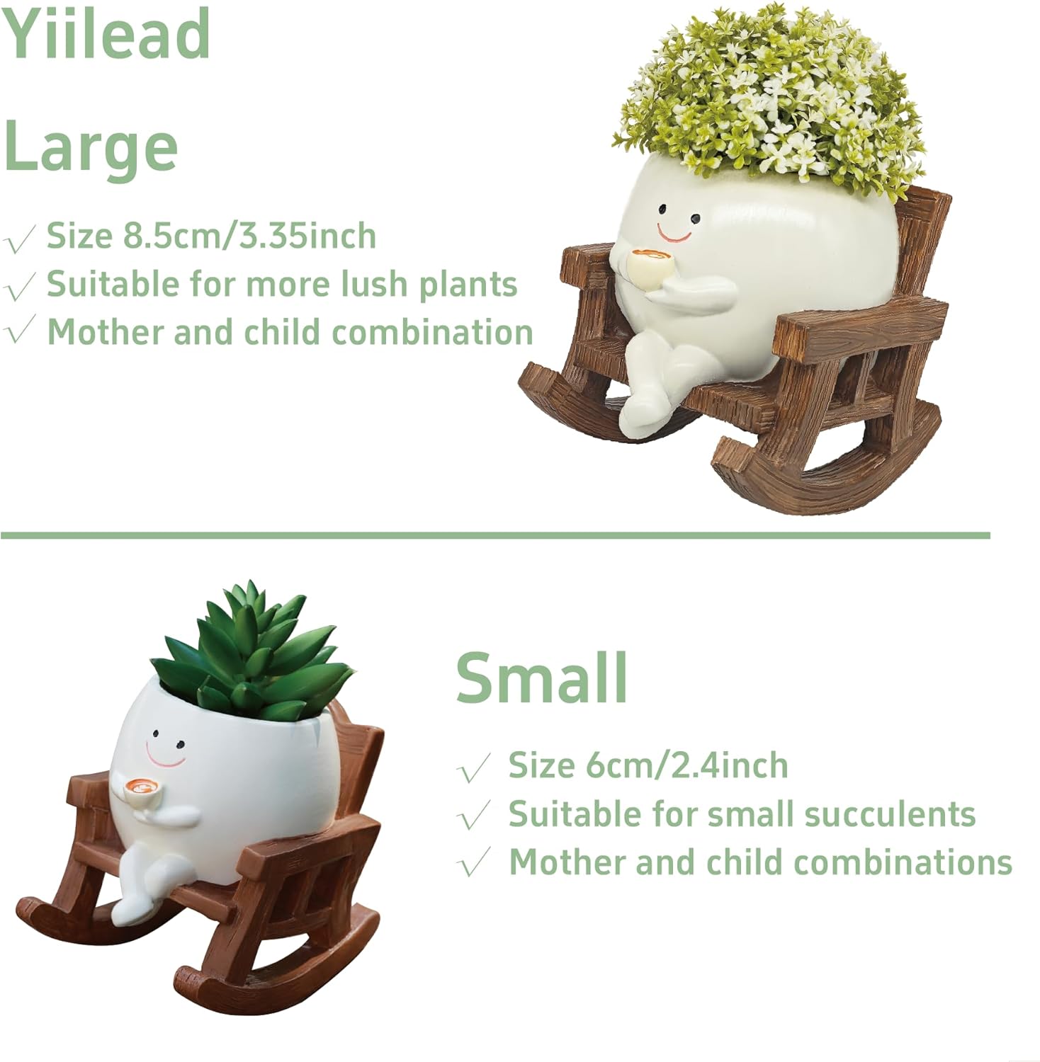 Smiley Face Planter Pot, Cute Coffee Plant Pots for Indoor Outdoor,Unique Rocking Chair Plant Pot for Succulents Plants Live with Drainage Hole,Gift IdeaI for Mother and Appreciation Christmas (Large)