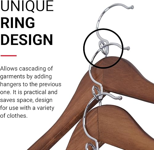 Miniatura 5 de Proman Products KSC9041 Kascade - Perchas de madera, paquete de 50 unidades, diseño único de anillo, para pantalones que ahorran espacio, con barra