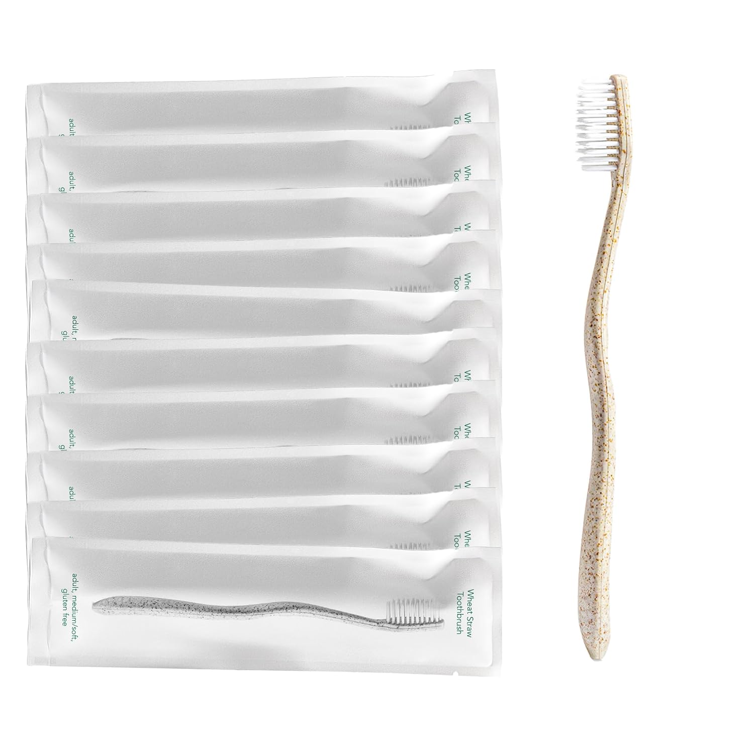 Terra Co Gentle Green Toothbrushes 10-Pack of Plastic-Free Toothbrushes with Soft Bristles for Sensitive Teeth Gums Individually Sealed