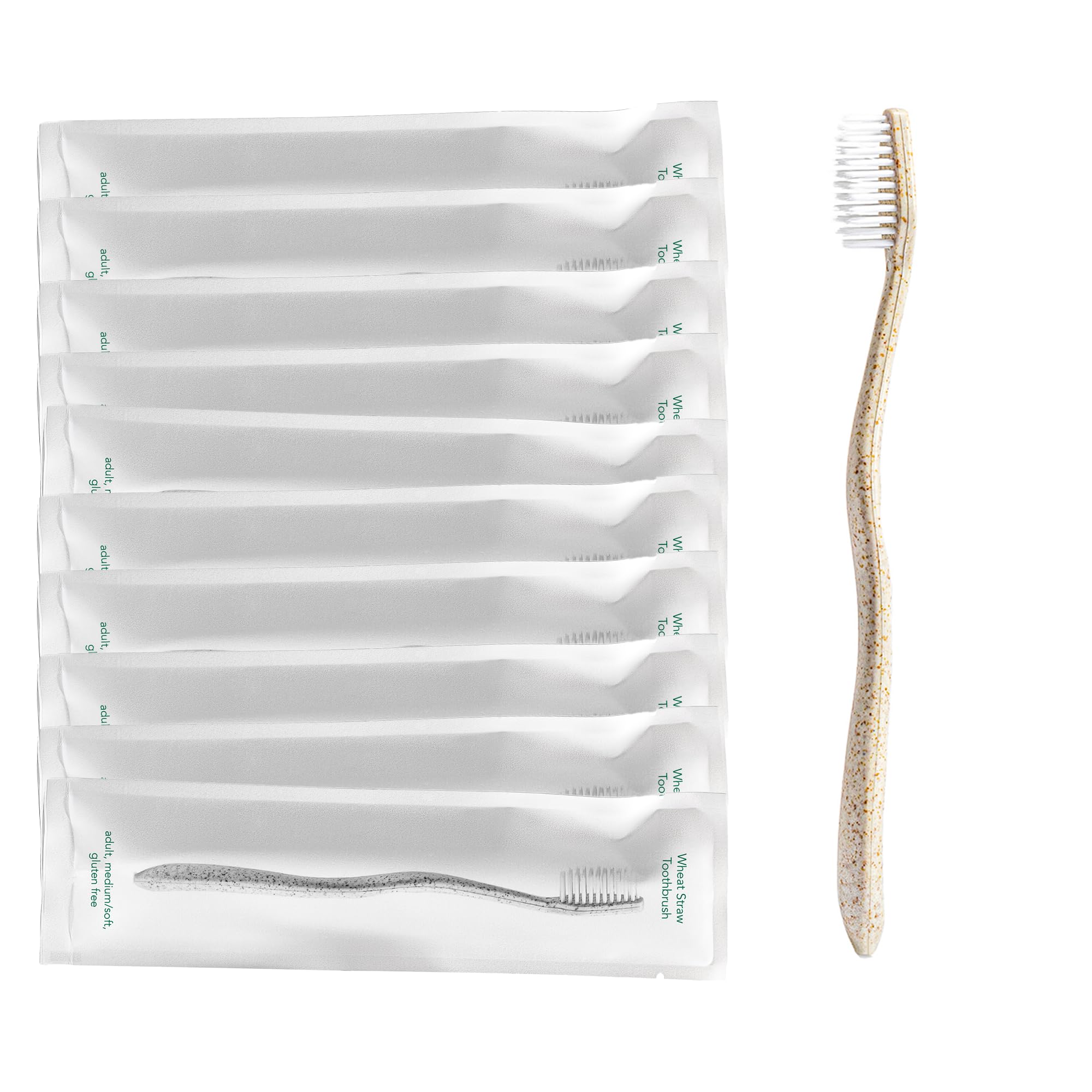 Terra Co Gentle Green Toothbrushes 10-Pack of Plastic-Free Toothbrushes with Soft Bristles for Sensitive Teeth Gums Individually Sealed