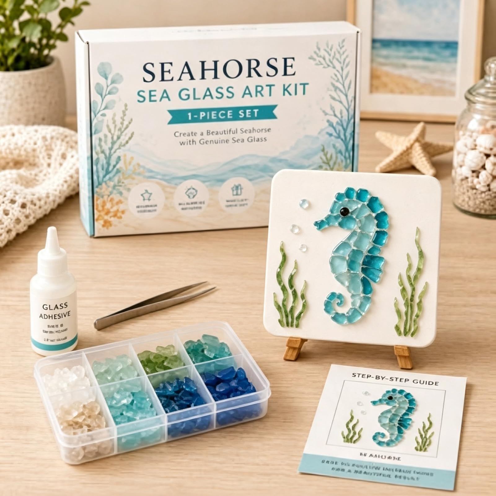 Sea Glass Art Kit for Adults, DIY Ocean Series Acrylic Mosaic Kit、Seahorse — image 1