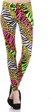 Multi Color Animal Print Bright Leggings 1980s Pants Zebra Cheetah Costume