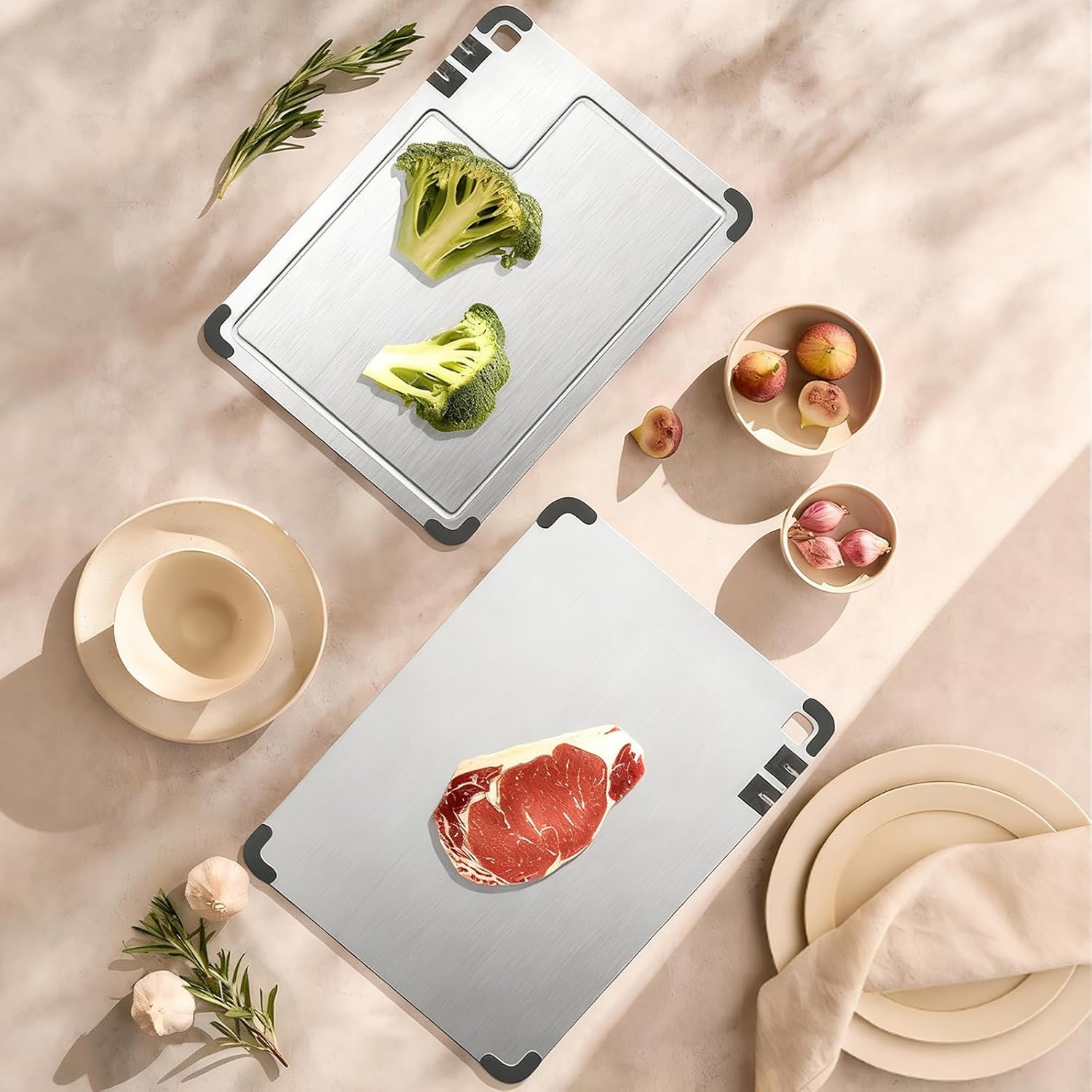 Premium Titanium Cutting Board with Dual Knife Sharpener, Coarse & Fine Sharpening, Non‑Slip Silicone Feet, Deep Juice Groove, Heavy Duty,Hygienic,Dishwasher Safe Kitchen Chopping Board for Home Chefs