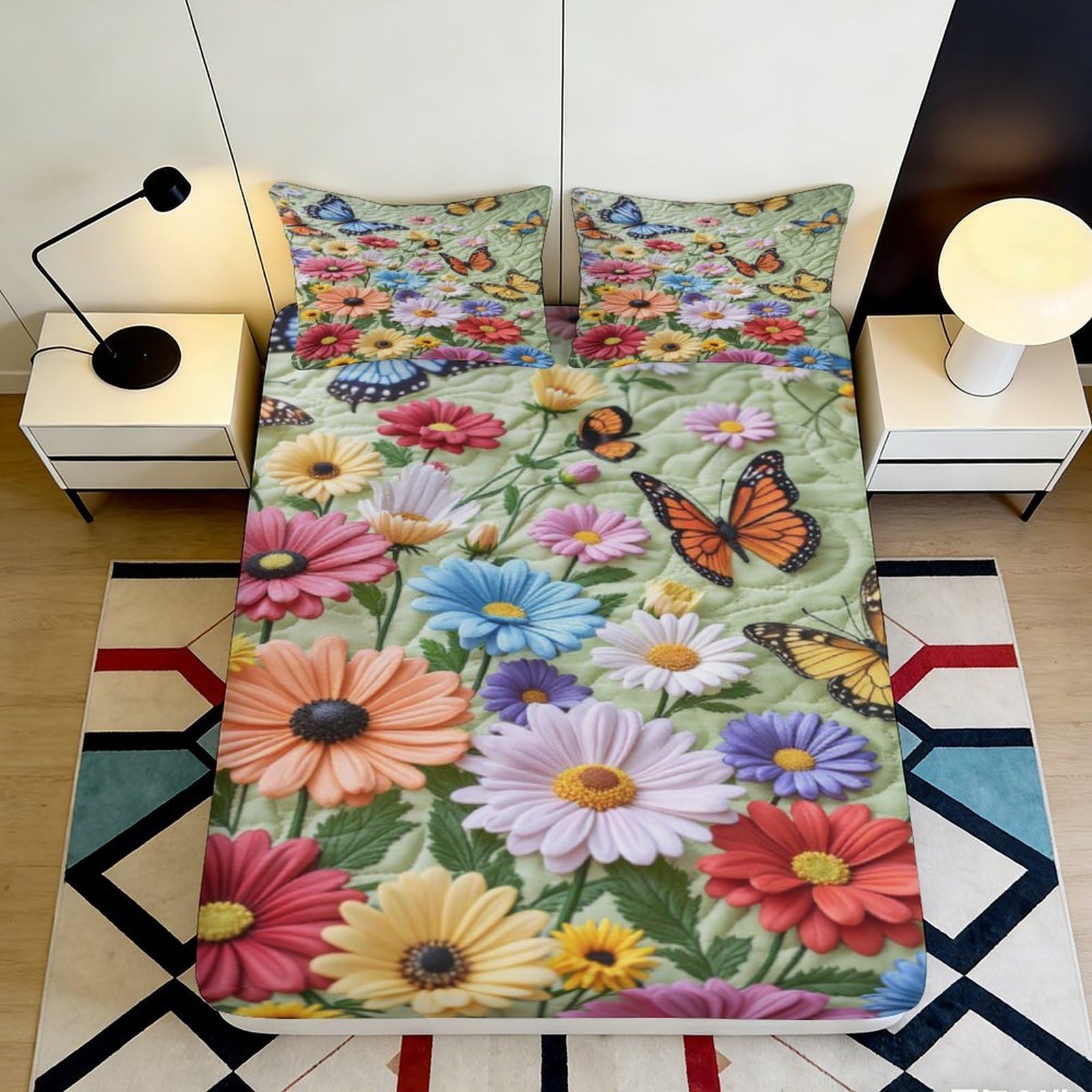 Pnayamiorkfel Style-1 3D Printed Colorful Daisy Fitted Sheet Microfiber Soft Breathable Butterfly Mattress Cover For Bedroom Guest Room Decor 90X200x25cm
