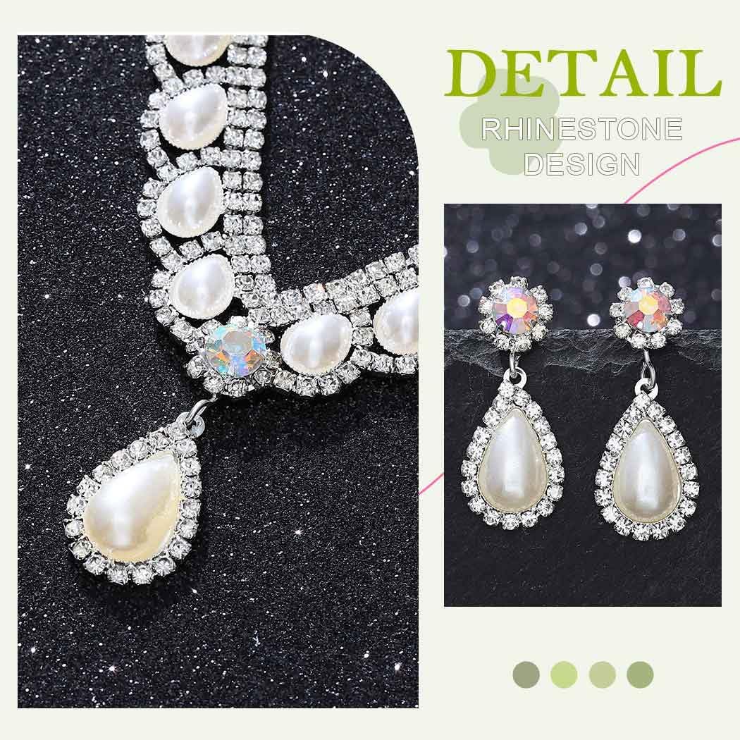 EVILD Pearl Jewelry Set Silver Rhinestone Necklace and Earring Set for Women - Image 5