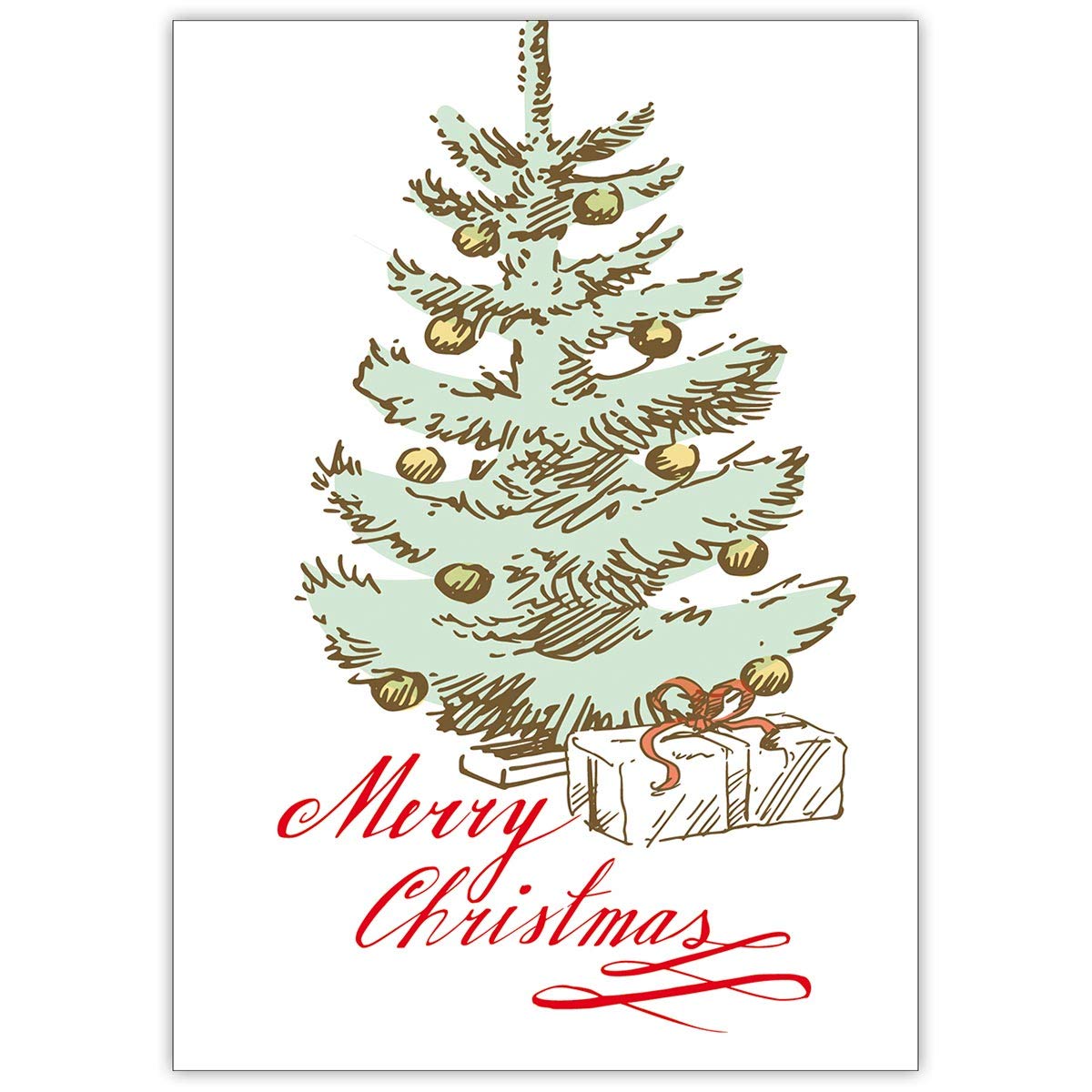 20 Stück Vintage Weihnachtskarten Set mit Umschlag mit geschmücktem Weihnachtsbaum, Innendruck personalisierbar (Var5) geschäftlich & privat: Merry Christmas