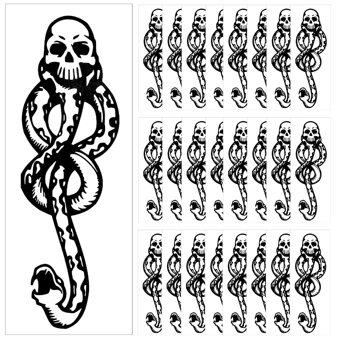 Bluelves 30 fogli Mangiamorte Mangiatore oscuro Tatuaggi,Tatuaggi con il simbolo dei Mangiamorte di Harry Potter, Marchio Nero Mangiamorte Tatuaggi temporanei, Serpente Mangiamorte