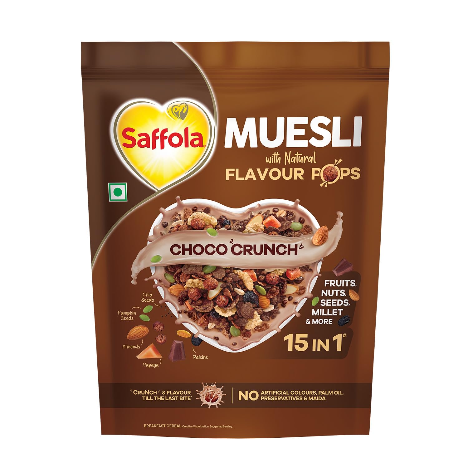 Muesli Choco Crunch with Flavour Pops, 400 gm/450 gm | 15 in 1 Fruit and Nuts, Seeds, Millet & more | Cereals for breakfast with wholegrain, protein, fibre