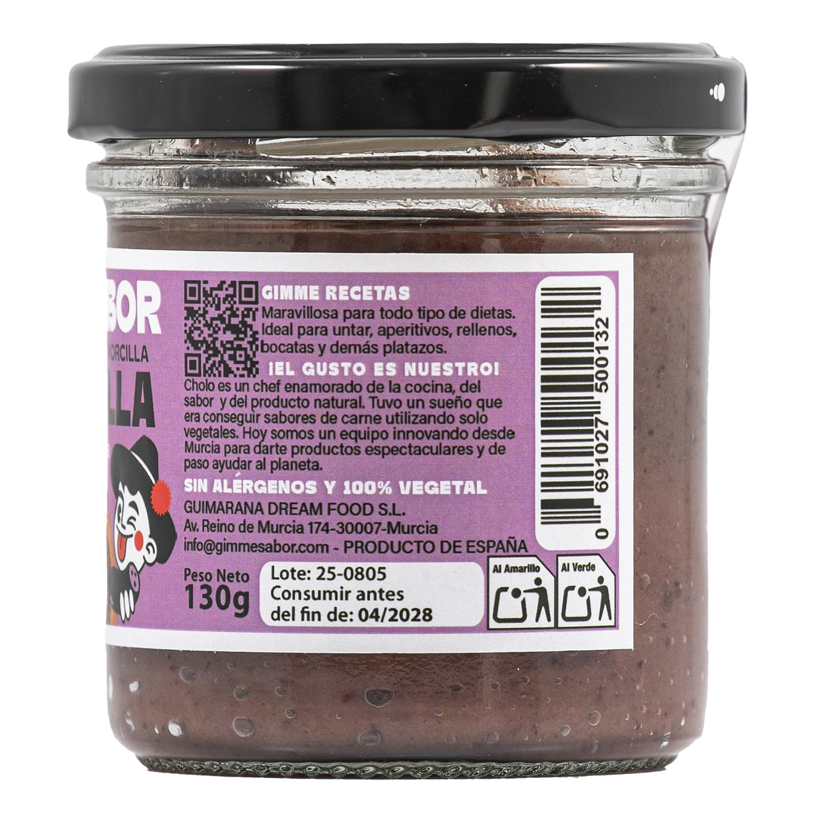 Paté Vegetal Sabor Morcilla | Untable Vegano Bajo en Calorías con Aceite de Oliva | Sin Alérgenos, Ideal para Deportistas | Gimme Sabor 130g