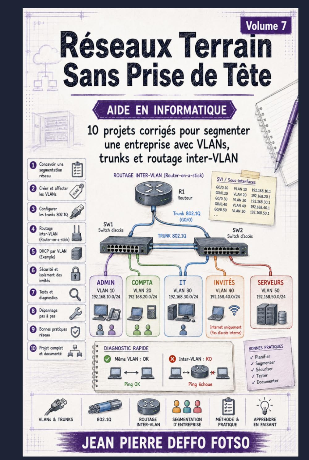 Réseaux Terrain Sans Prise de Tête Volume 7 (EDITION COULEUR): 10 projets corrigés pour segmenter une entreprise avec VLANs, trunks et routage inter-VLAN