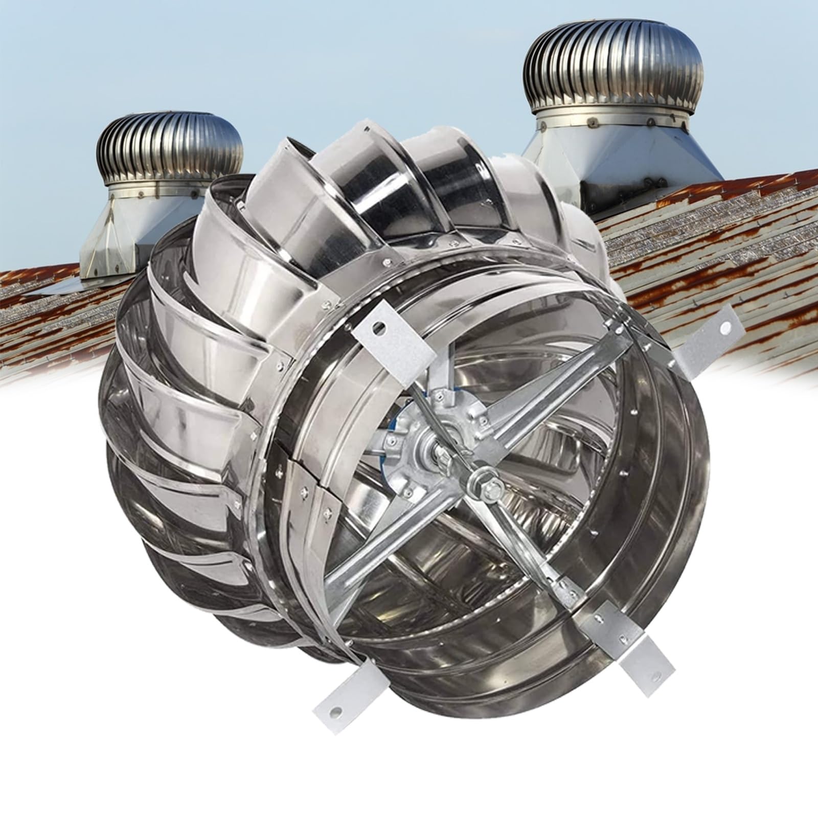 GYRAXDJN Stainless Steel Roof Ventilator Wind-Driven Turbine Cap Weatherproof Non-Powered Exhaust Fan Thickened 304 Attic Vent for Chimneys Factory Farm Use
