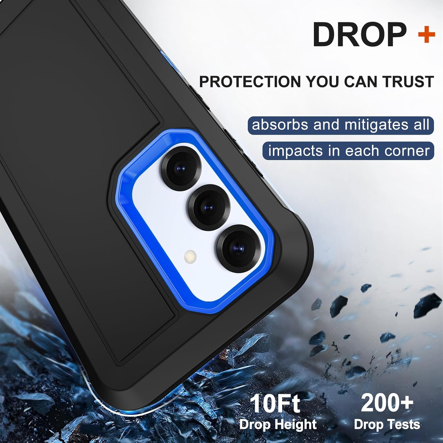 RubCase for Samsung Galaxy S25 Case, Samsung Galaxy S24 Case, with 2X Screen Protector, Dual Layer Bumper Cover with Belt Clip Holster & Kickstand Phone Case for Galaxy S25/S24 5G (Black/Blue)