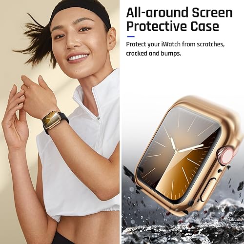 Miniatura 5 de Goton Funda impermeable compatible con Apple Watch de 1.57 pulgadas, SE Series 6 5 4 con protector de pantalla de vidrio templado, iWatch funda