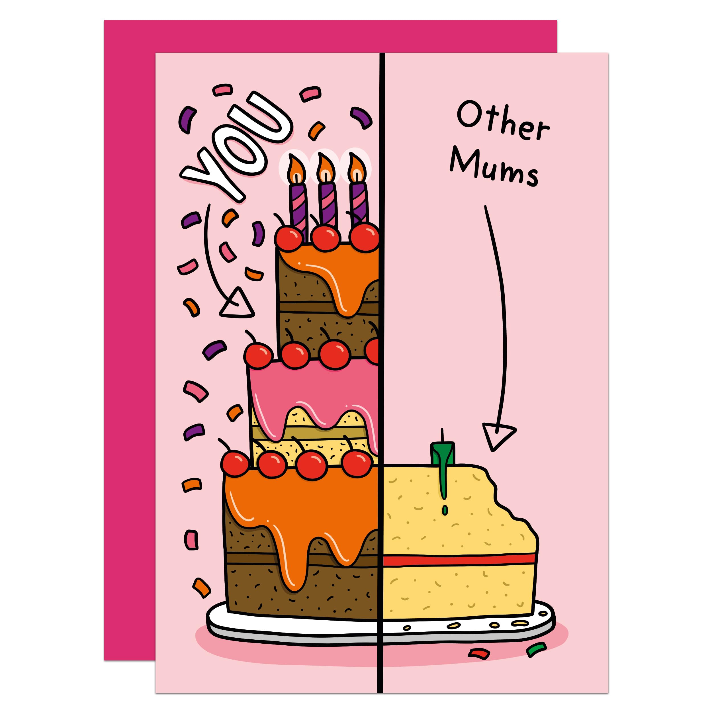 Split Cake Birthday A6 Card, Cute, Funny, For Mum, Birthday Cake, From Son, From Daughter, The Best, Stepmum (Mum)