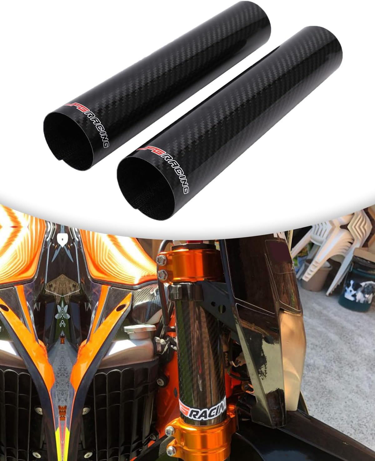 JFG RACING Motorcycle Carbon Fiber Fork Wrap Boots, 270mm, Front Shock Covers Gaiters Guard Protector for Most Dirt Bikes, 2 PCS