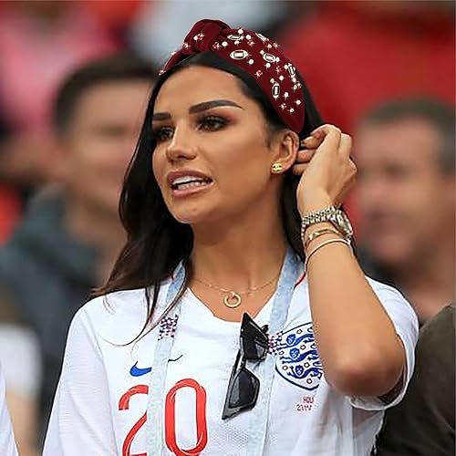 Miniatura 2 de stesdy Diadema de fútbol de moda para mujer, color negro, rojo, naranja, azul, perla, diamantes de imitación, diadema anudada para niñas, diadema