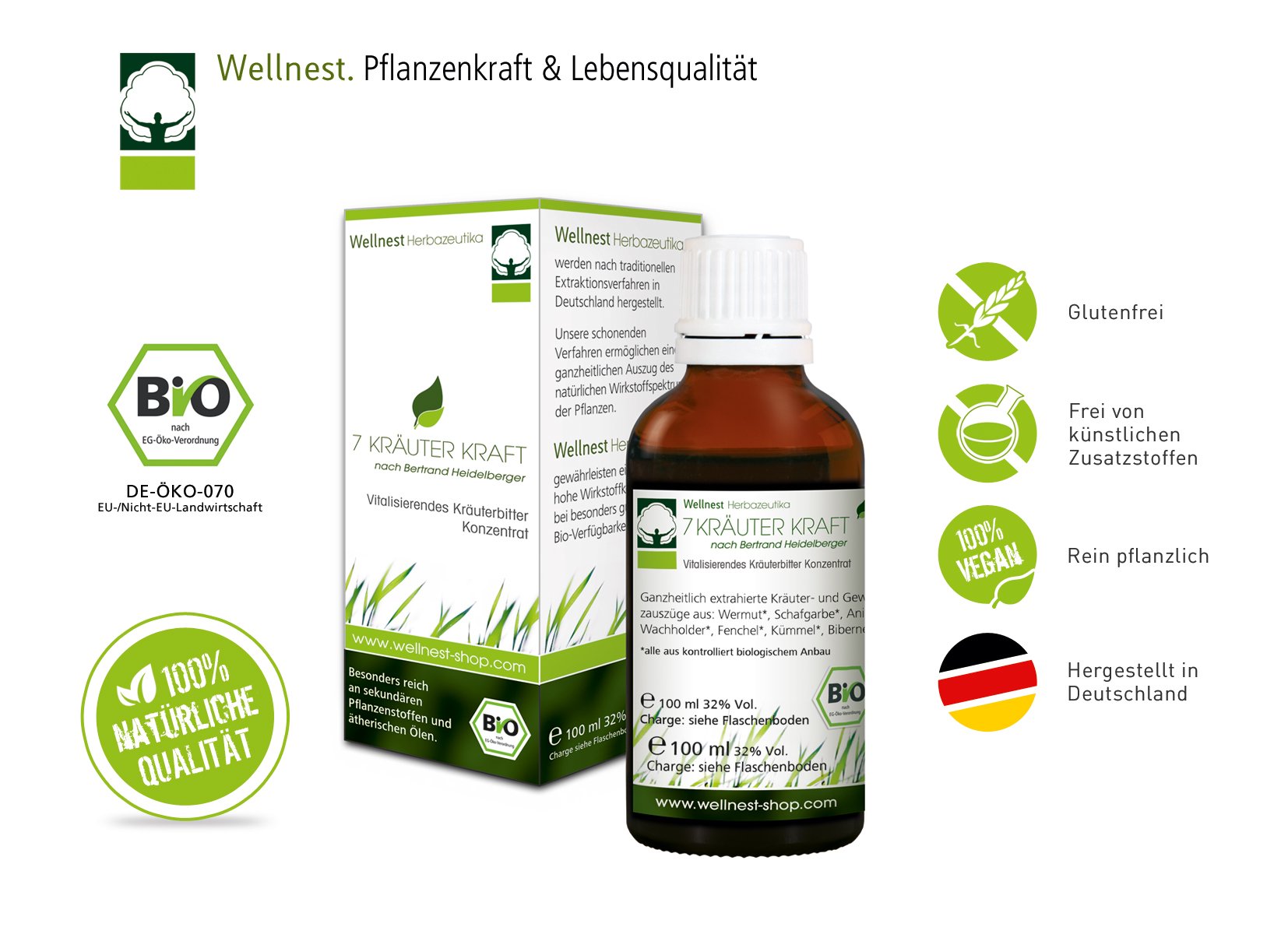 Kräuter-Kraft nach Bertrand Heidelberger 100ml | ohne künstliche Farb- oder Geschmacksstoffe - 100% natürlich und vegan | Bitterstoffe satt