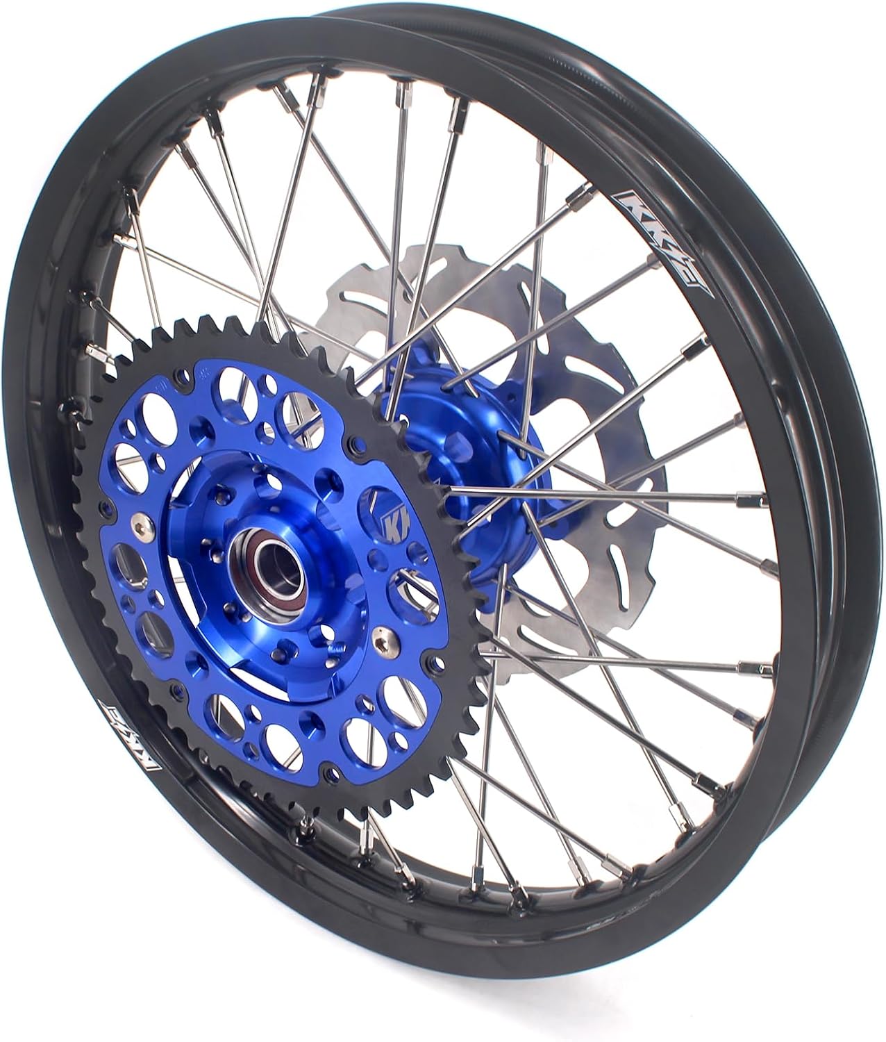 KKE 1.6 * 21 & 2.15 * 18 Enduro Motorcycle Wheels Rims Compatible with SUZUKI DRZ400S 2000-2025, DRZ400E 2000-07, DRZ400 2000-04 with 250MM Front Disc, 220MM Rear Disc,Blue Sproket, Blue Hub