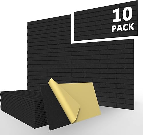 BUBOS Paquete de 10 paneles acústicos autoadhesivos, paneles de espuma a prueba de sonido de 24 x 12 x 0.4 pulgadas, paneles acústicos decorativos