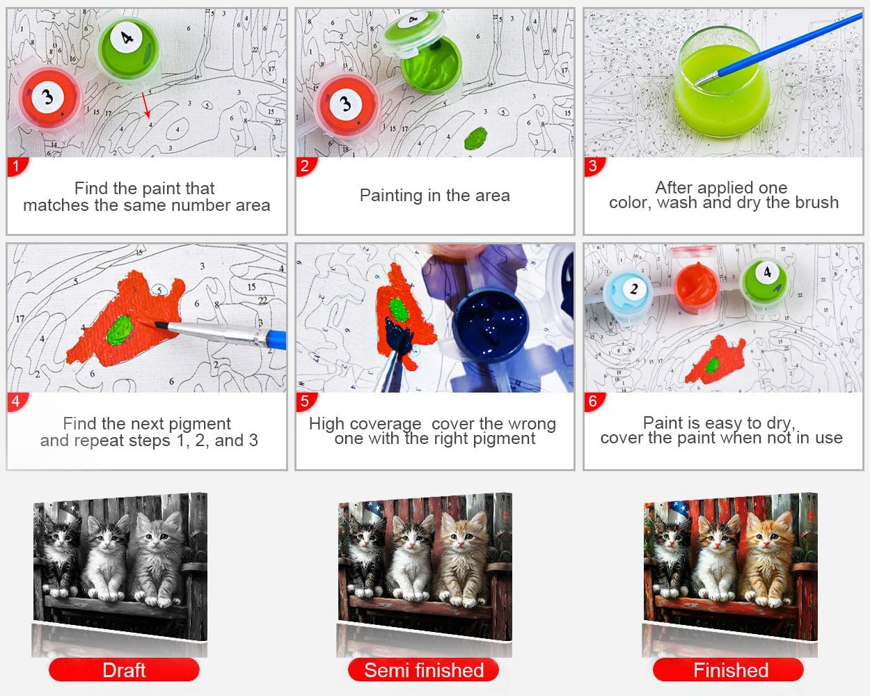 TUMOVO Paint by Numbers Kit for Adults - Playful Kittens on A Chair Color by Number Canvas, Charming Pet Lover Art Craft Kits Wall Decor, 16x20 in(with Frame)