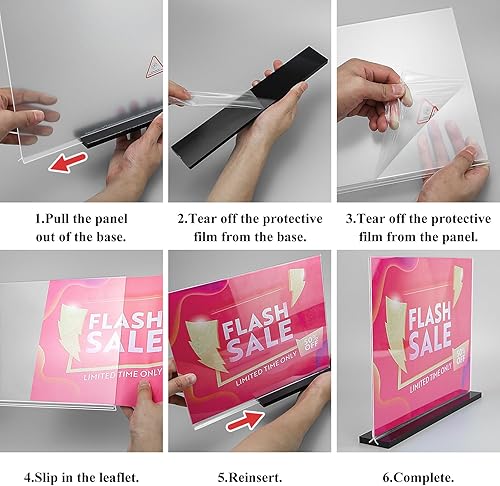 Miniatura 4 de Soporte de acrílico para letreros de 11 x 8.5 pulgadas, horizontal, transparente en forma de T, de doble cara, soportes de plástico para menú,