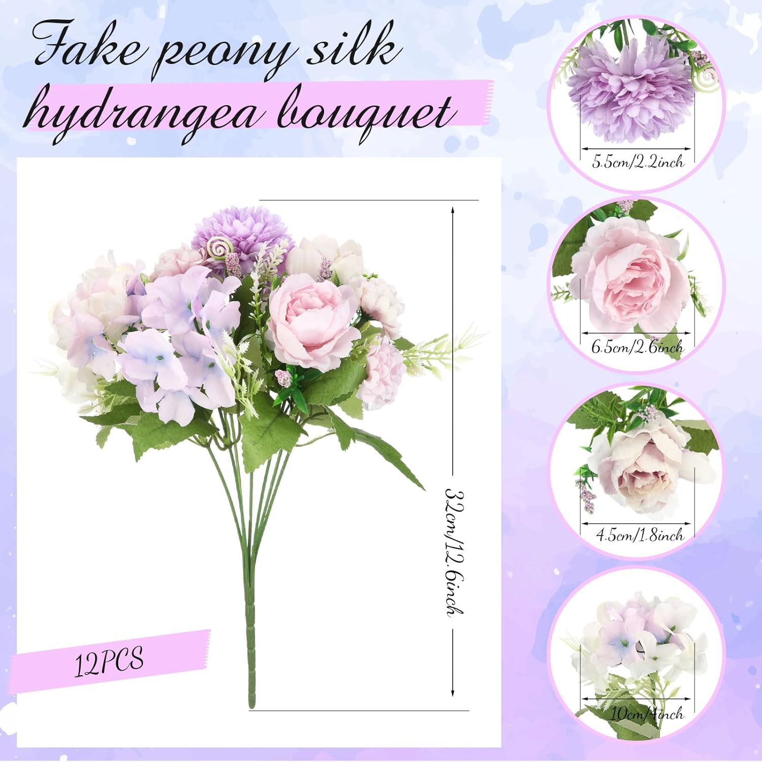 Tigeen Artificial Flowers Artificial Peonies Silk Flowers Faux Peony Fake Peony Silk Hydrangea Bouquet for Wedding Table Centerpiece Floral Vase Decor(Purple,24 Bundles) - Image 2