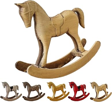 MILRCH 6 Colors Wooden Mini Rocking Horse Decor Figurine, Vintage Horse Statue for Home Decor, Tabletop Ornament Sculpture for Living Room, Shelf, Office Desk Yellow