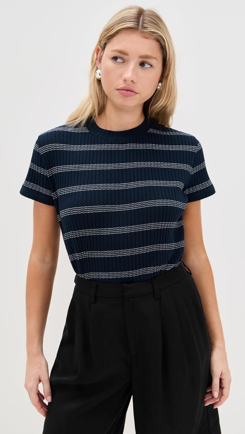 Vince Women's Striped Short Sleeve Crew Top - Image 2