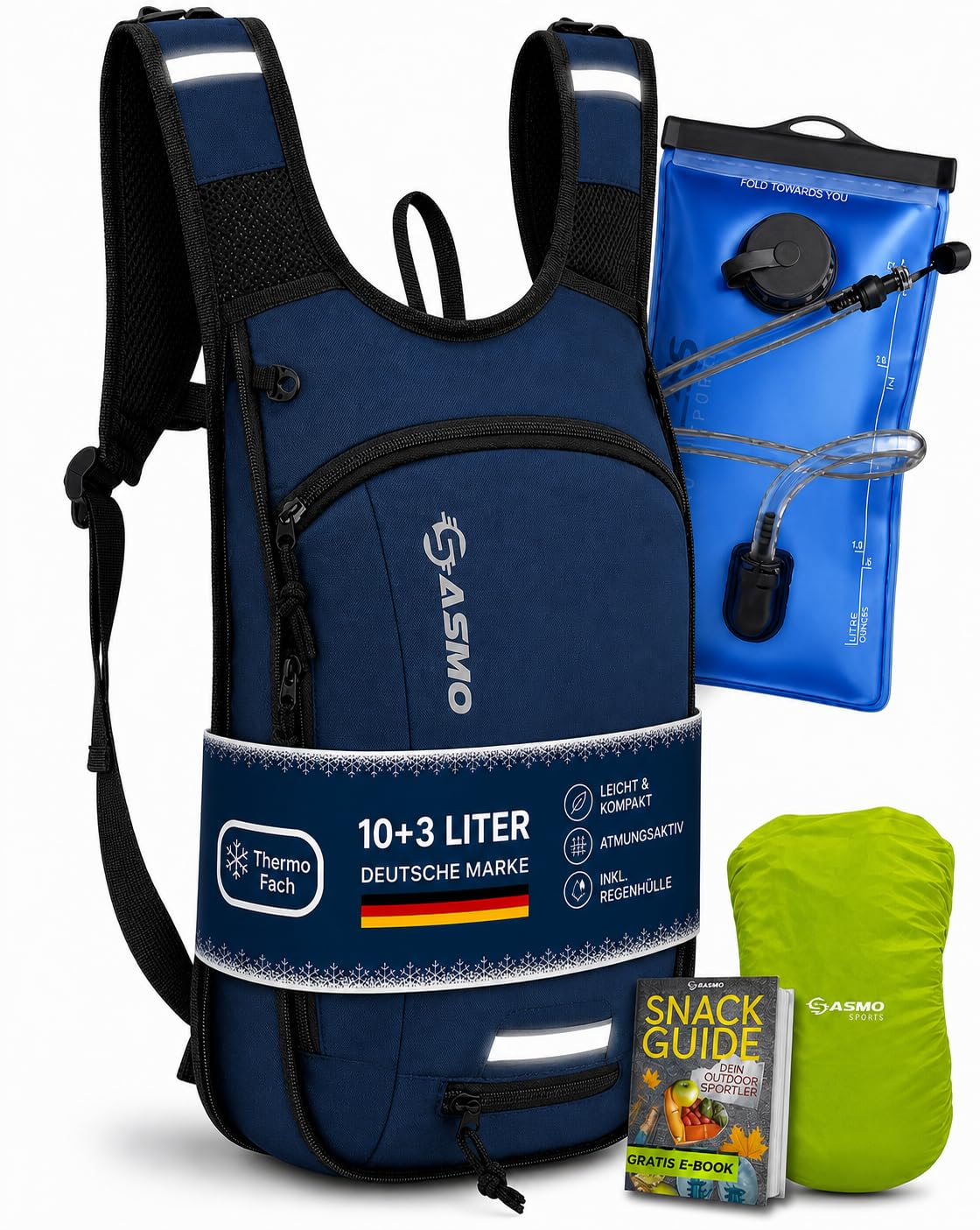SASMO® Sac à dos de vélo 20 l/25 l - Avec sac à bandoulière, compartiment thermique, filet pour casque - Sac à dos VTT - Ultraléger - Imperméable - Protection contre la pluie - Sac à dos d'hydratation