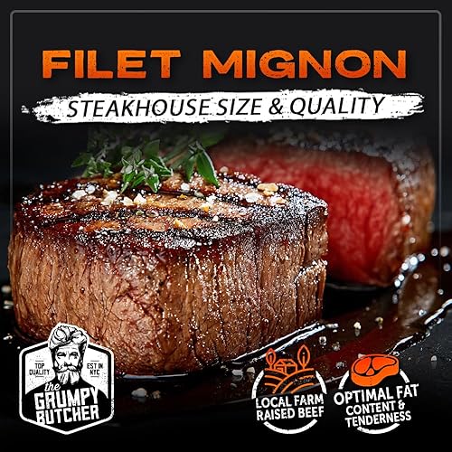 Vista 2 de Grumpy Butcher 6 Steaks Sampler Set Gift Box: 2 Large Filet Mignon Steak & 4 New York Strip Steaks - Prime Steakhouse Quality - Gourmet Food Gifts