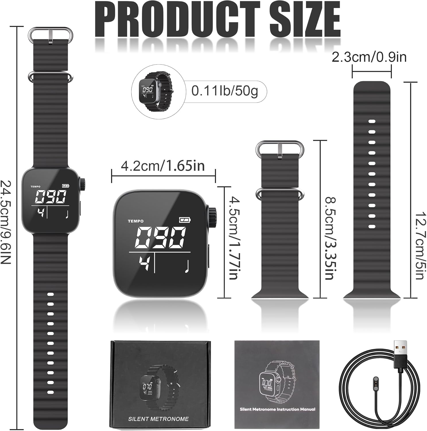 Aklot Vibrating Metronome Watch, Switchable Metronome or Sport Mode, Precision Pulse Wearable Metronomes for Instrumental Beginners, Musicians, Exercisers with Magnetic Charging Cable, Manual (Black)