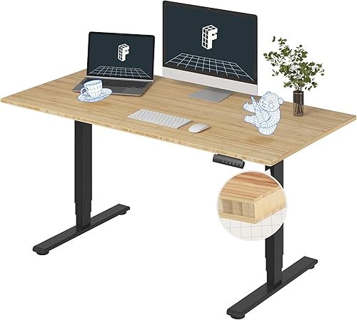 Vista 20 de FLEXISPOT E6 Bambú - Escritorio eléctrico de pie de 3 etapas con motor dual, de 55 x 28 pulgadas, para usar sentado o de pie, con capacidad de carga