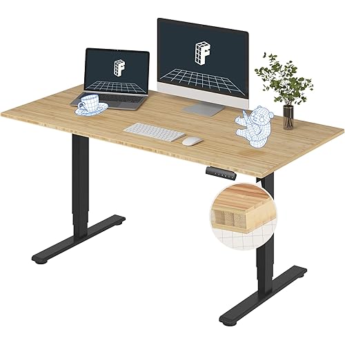 FLEXISPOT E6 Essential Bamboo 3 Stages Dual Motor 60x30 Inch Electric Height Adjustable Standing Whole-Piece Board Desk Sit Stand Up Desk (Black Frame + Bamboo Desktop)
