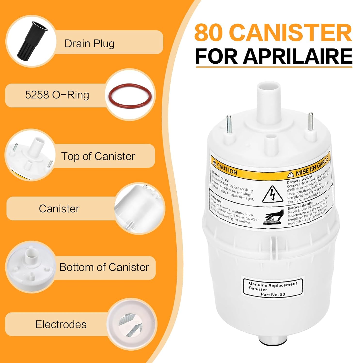 Upgrade 80 Steam Canister for Aprilaire Steam Humidifier Models 800, 801, 865, 866, 80 Replacement Canister OEM Substitute for Aprilaire Canister, 2 Pack