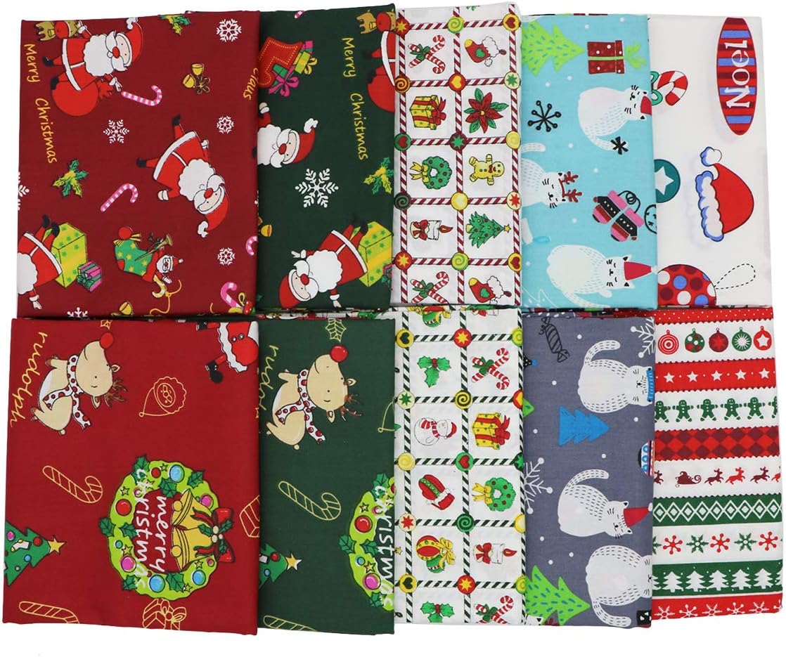 iNee Christmas Fat Quarters Fabric Bundles, 100% Cotton Quilting Sewing Fabric, 18 x22 inches