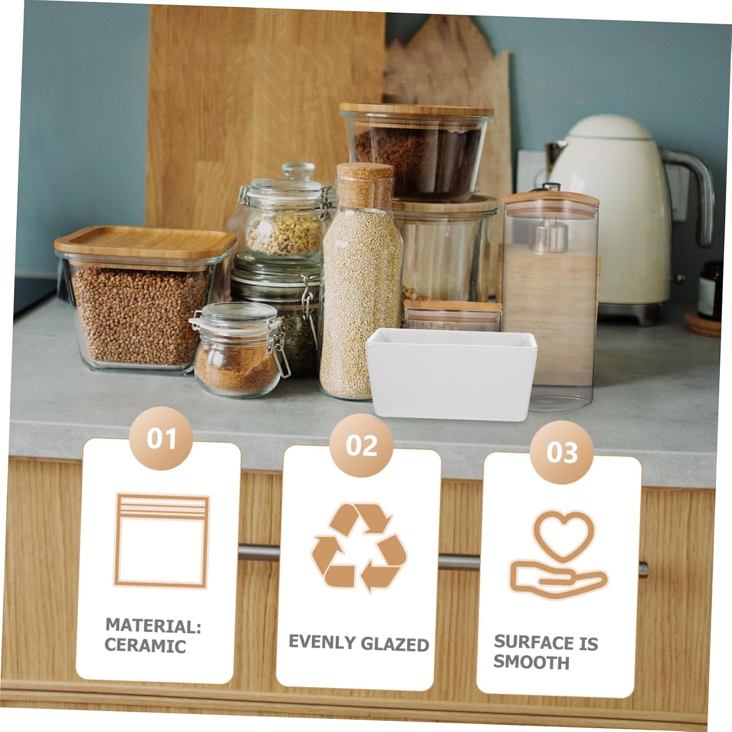 2Pcs Ceramic Sugar Bowl Flat Bottom Rectangular Storage Jars for Coffee Candy Bar Milk Mashed Potato Kitchen Use Simple Elegant Design