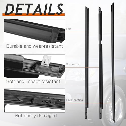 Miniatura 2 de Kit de 5 piezas de cinturón de sellado para ventana de puerta exterior compatible con Toyota 4Runner 2003-2009 Reemplazar 68290-35031 68161-35060