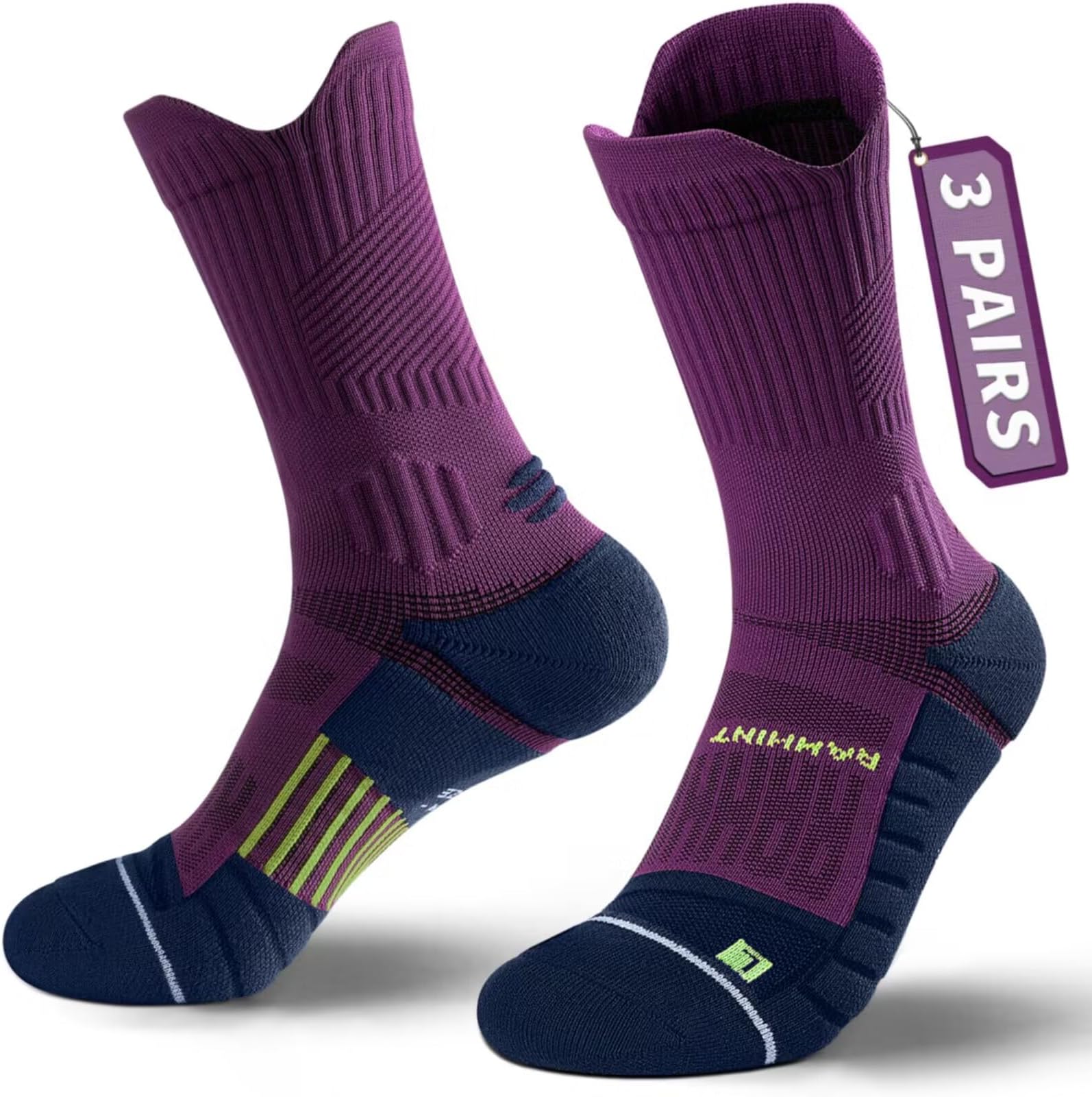 Rahhint Coolmax 3 Pack Compression Running Socks Men Women Anti Blister Socks Walking Socks with TAB Design, Compression Zone, Venting Mesh Network and Arch Support,Size 3-15