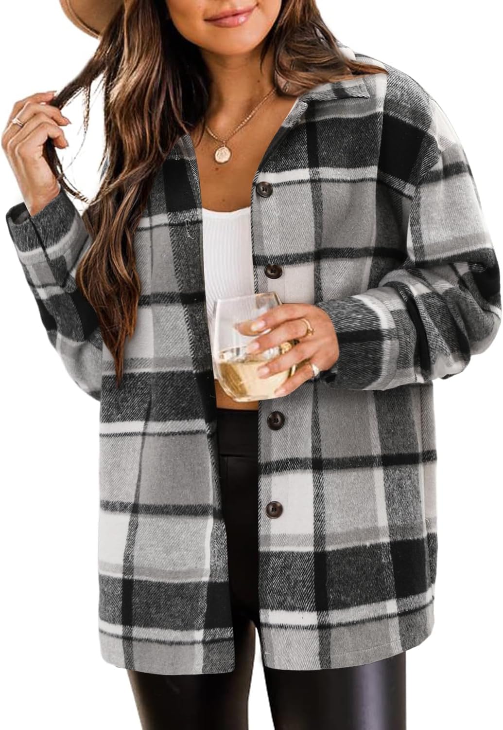 ZOLUCKY Womens Shackets Jacket Plus Size Long Sleeve Button Down Shirts Blouses Tops