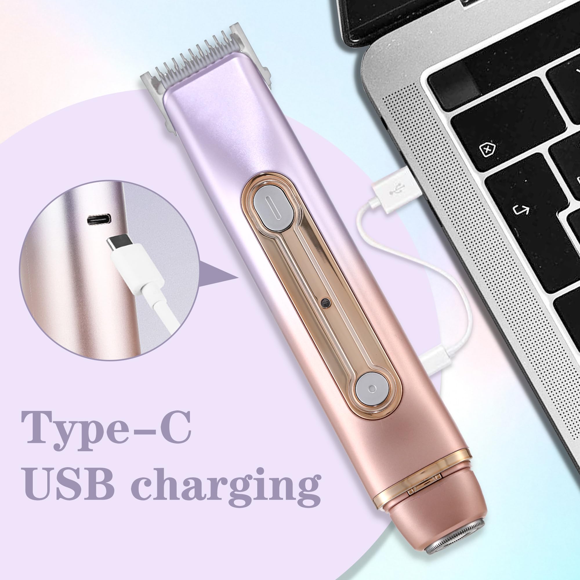 Afeitadora eléctrica 2 en 1 para mujer, recortadora de bikini de doble cabeza, impermeable IPX7, uso húmedo y seco, recortadora de vello corporal y removedor de vello facial para bikini, piernas 4