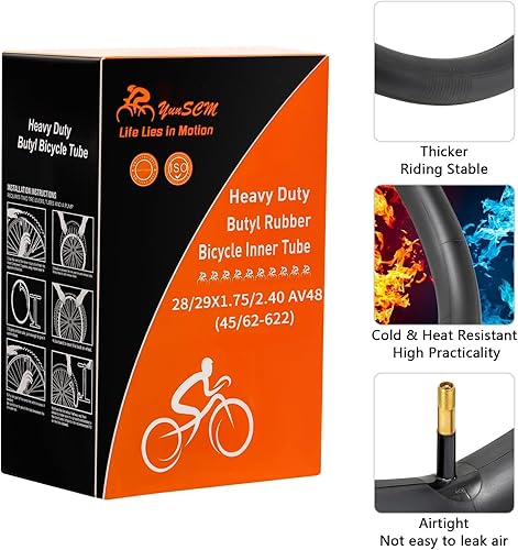 Miniatura 7 de YUNSCM Tubos de bicicleta de 29 pulgadas de 29x1.75/2.4 28x1.75/2.4 (45/62-622) Tubos de bicicleta resistentes AV48mm válvula Schrader compatible