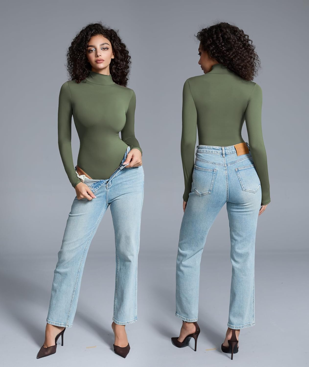 Women’s Mock Turtleneck Bodysuit Long Sleeve, Double lined Body suit Top Suitable for Going out - Image 5